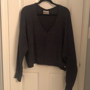 Navy chenille cropped vneck sweater UO